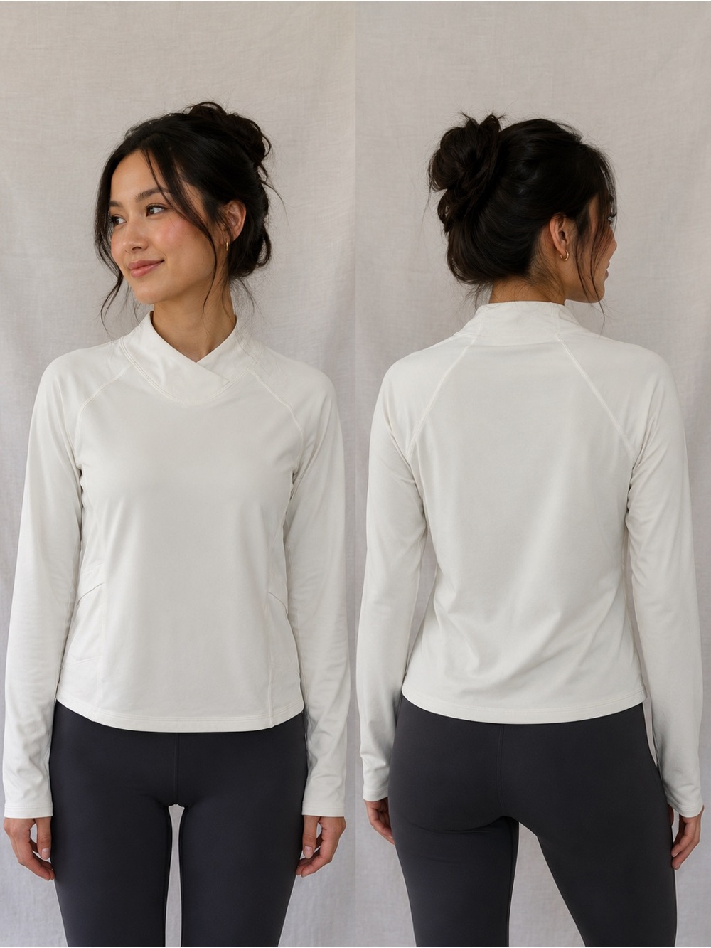 Athleta White Whistler Cross Neck Long-Sleeve Performance Top Thumbholes Small